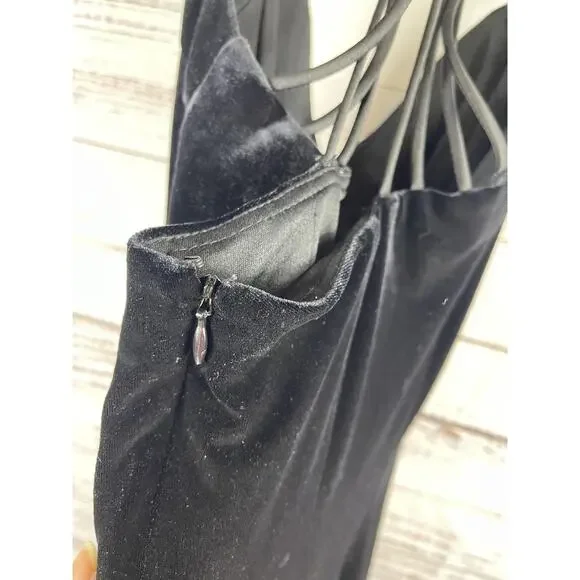 Betsy & Adam Dress Women's Small Black Velvet Halter Mini Rhinestone Strap Party - Picture 3 of 7